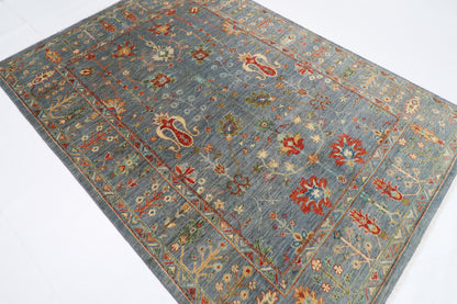 177 x 249 cm | Oriental Floral Gray Area Rug Afghan Hand Knotted Veg Dye Wool carpet