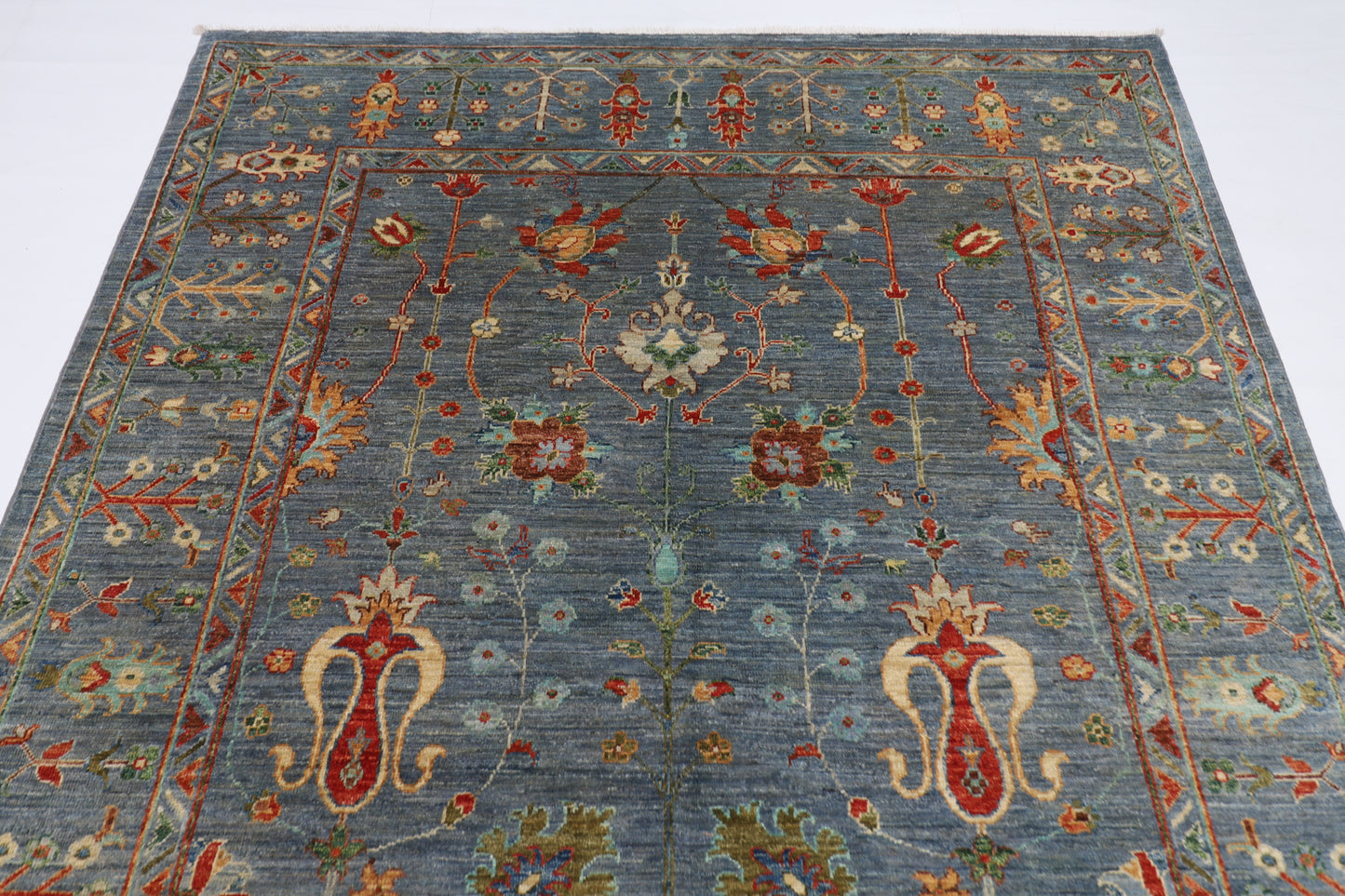 177 x 249 cm | Oriental Floral Gray Area Rug Afghan Hand Knotted Veg Dye Wool carpet