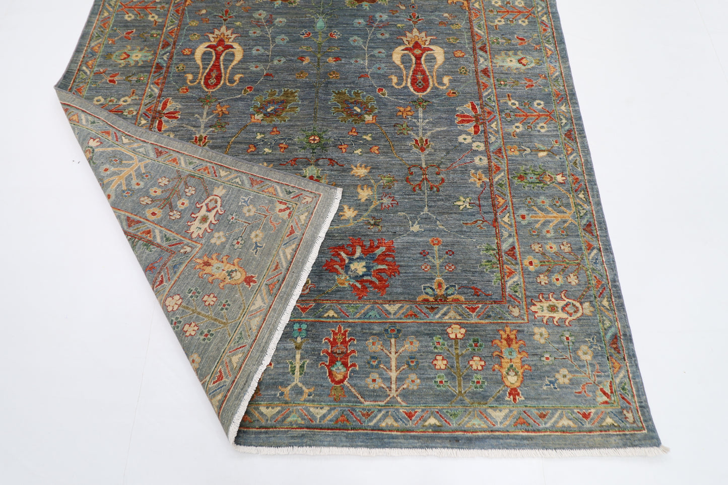 177 x 249 cm | Oriental Floral Gray Area Rug Afghan Hand Knotted Veg Dye Wool carpet