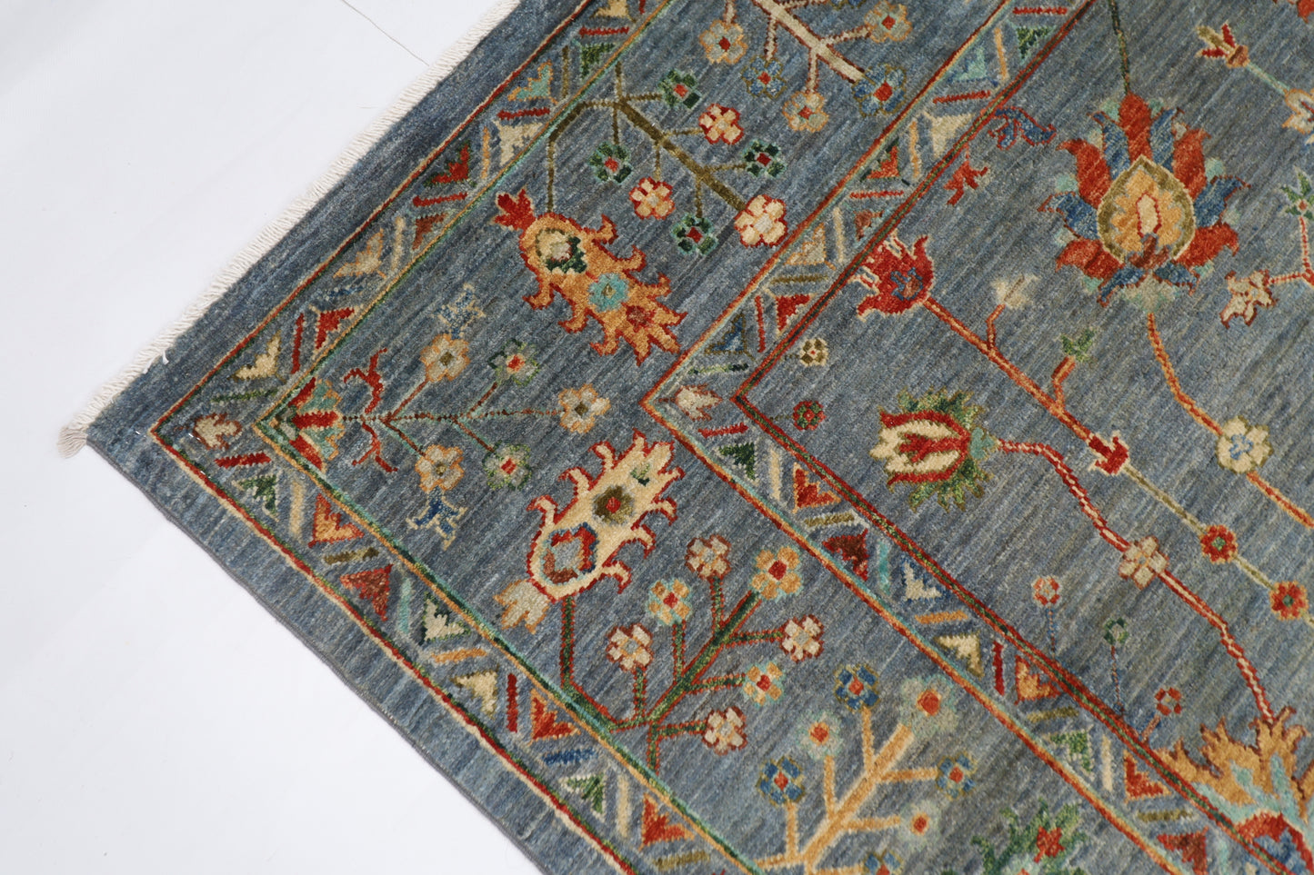 177 x 249 cm | Oriental Floral Gray Area Rug Afghan Hand Knotted Veg Dye Wool carpet