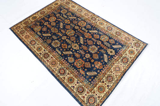 119 x 176 cm | Oriental Blue Area Rug Afghan Hand Knotted Veg Dye Wool carpet