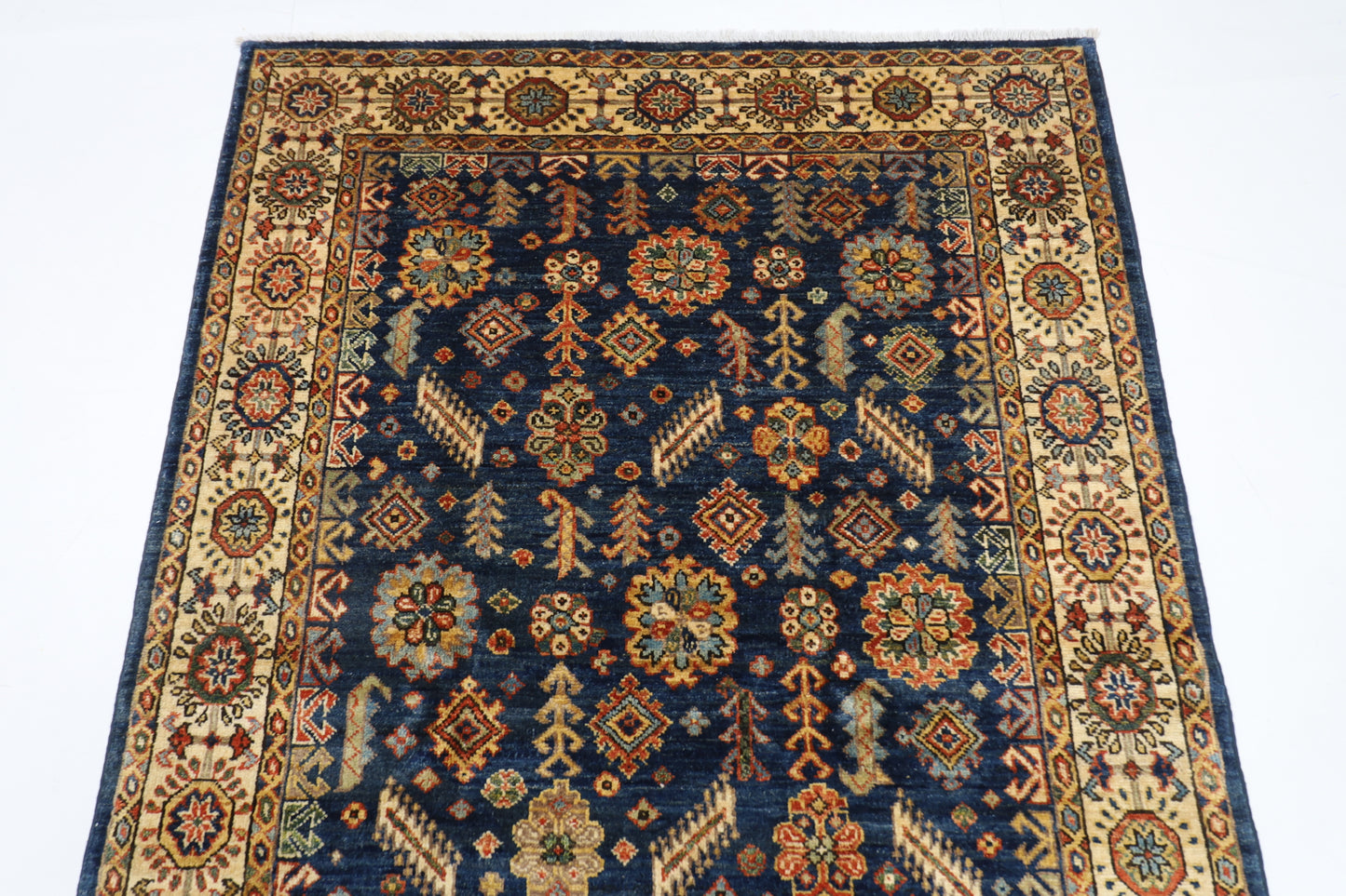 119 x 176 cm | Oriental Blue Area Rug Afghan Hand Knotted Veg Dye Wool carpet