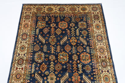 119 x 176 cm | Oriental Blue Area Rug Afghan Hand Knotted Veg Dye Wool carpet