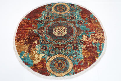 151 x 150 cm | Oriental Abstract Round Rug Afghan Hand Knotted Veg Dye Wool carpet