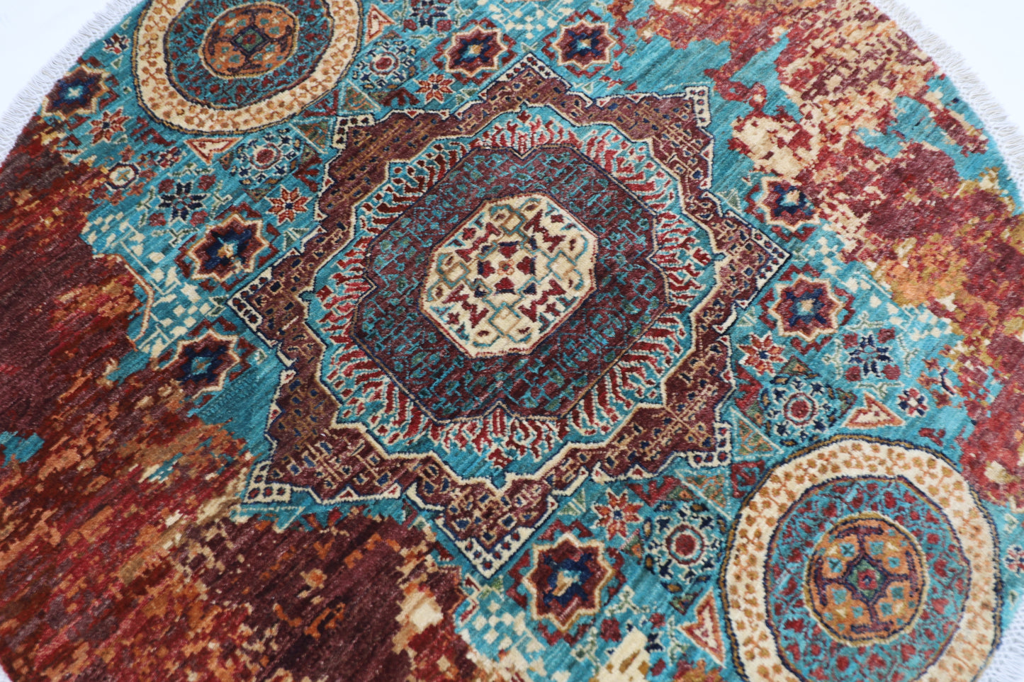 151 x 150 cm | Oriental Abstract Round Rug Afghan Hand Knotted Veg Dye Wool carpet