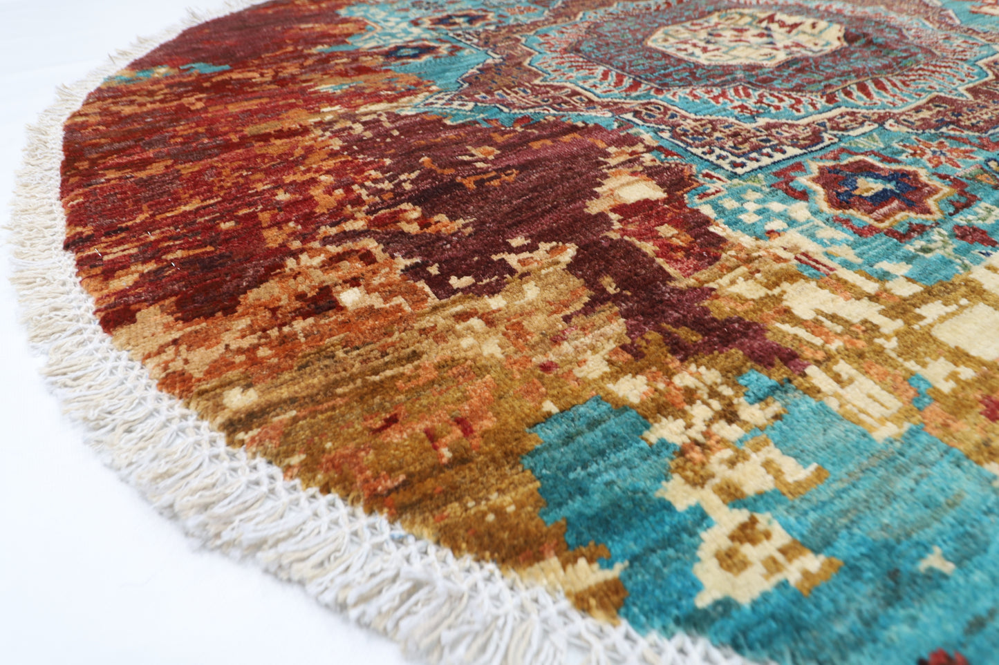 151 x 150 cm | Oriental Abstract Round Rug Afghan Hand Knotted Veg Dye Wool carpet