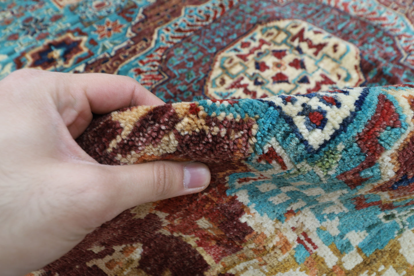 151 x 150 cm | Oriental Abstract Round Rug Afghan Hand Knotted Veg Dye Wool carpet