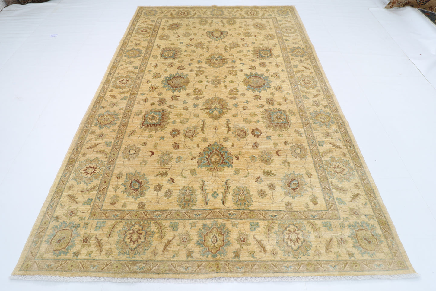 203 x 297 cm | Oriental Floral Beige Area Rug Afghan Hand Knotted Veg Dye Wool carpet