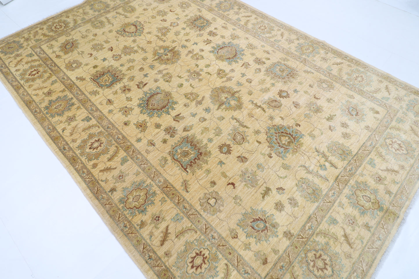 203 x 297 cm | Oriental Floral Beige Area Rug Afghan Hand Knotted Veg Dye Wool carpet