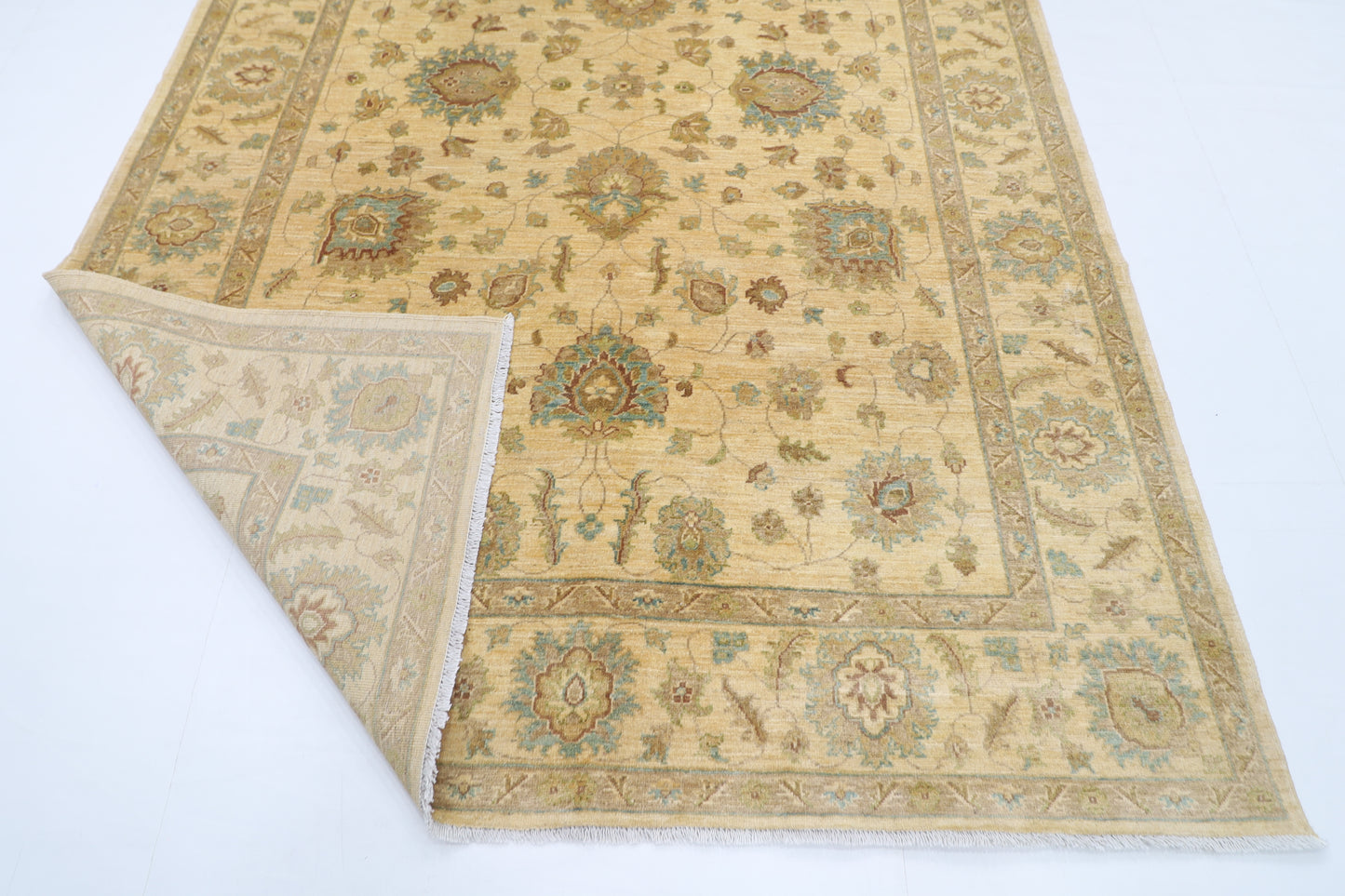 203 x 297 cm | Oriental Floral Beige Area Rug Afghan Hand Knotted Veg Dye Wool carpet
