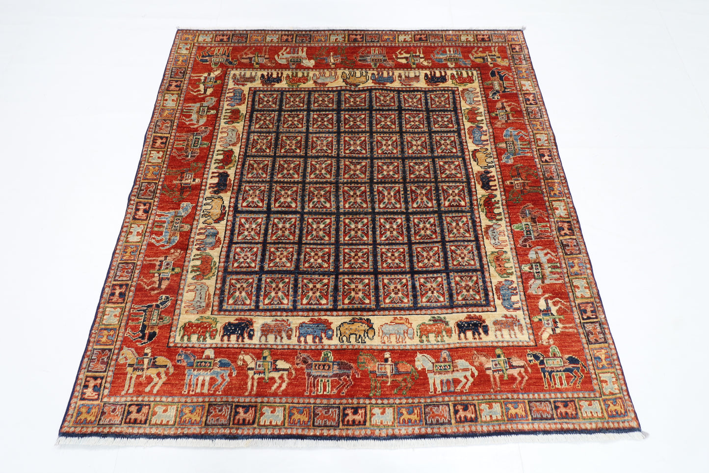 146 x 151 cm | Oriental Animal Square Rug Afghan Hand Knotted Veg Dye Wool carpet