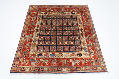 146 x 151 cm | Oriental Animal Square Rug Afghan Hand Knotted Veg Dye Wool carpet