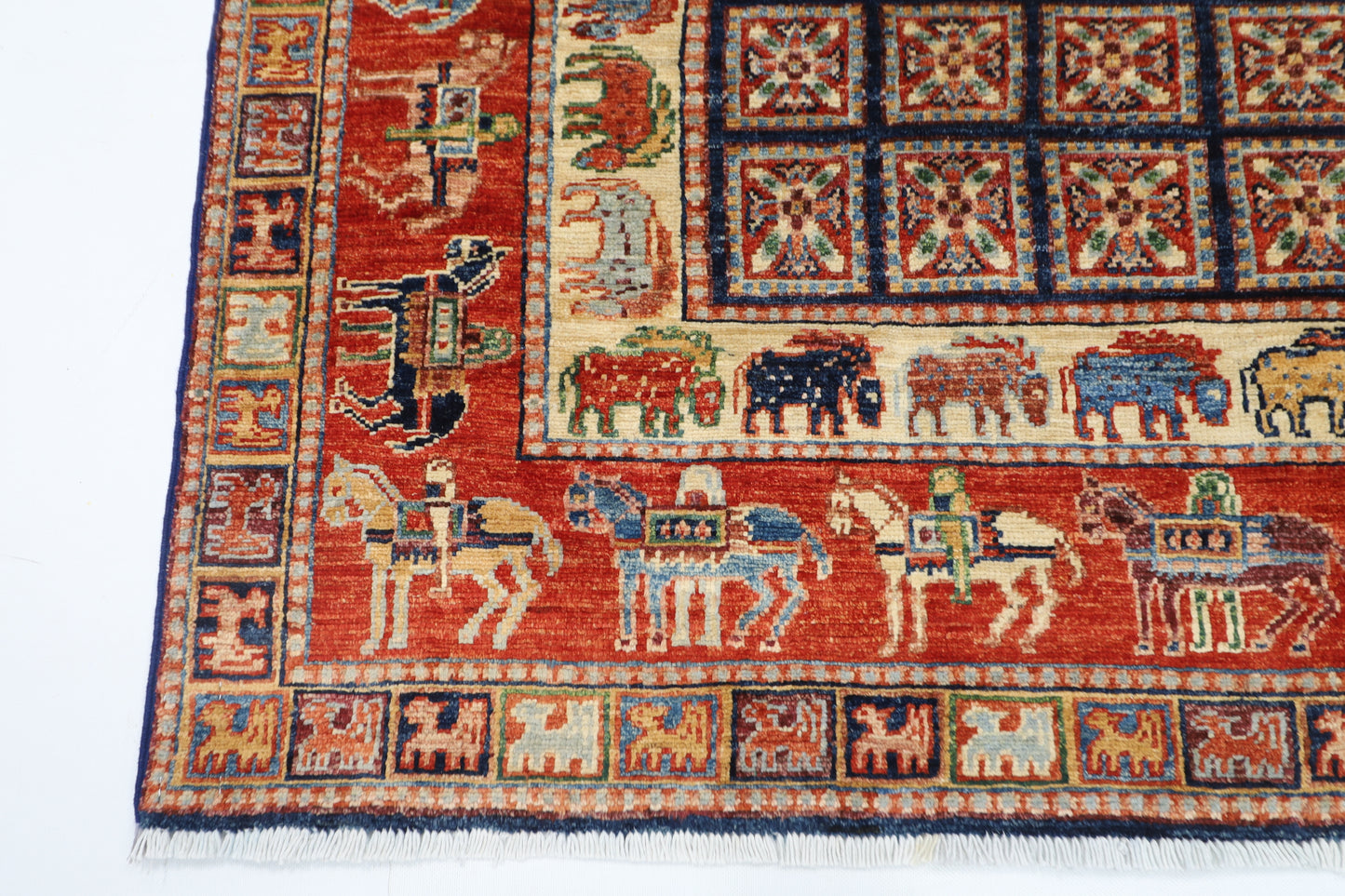 146 x 151 cm | Oriental Animal Square Rug Afghan Hand Knotted Veg Dye Wool carpet