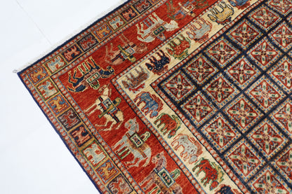 146 x 151 cm | Oriental Animal Square Rug Afghan Hand Knotted Veg Dye Wool carpet