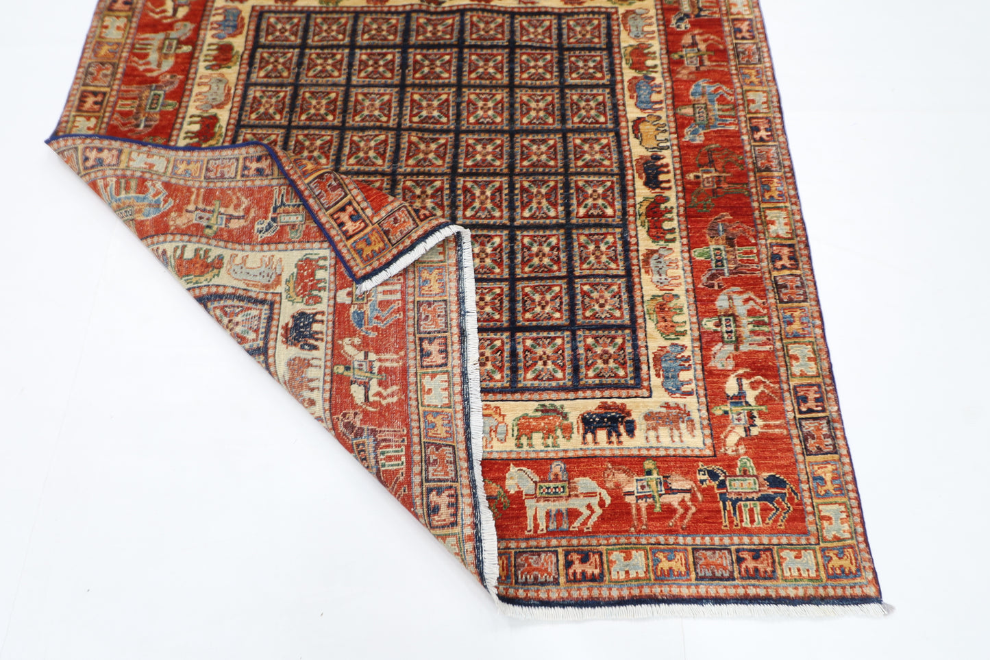 146 x 151 cm | Oriental Animal Square Rug Afghan Hand Knotted Veg Dye Wool carpet