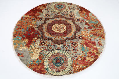 201 x 194 cm | Oriental Abstract Round Rug Afghan Hand Knotted Veg Dye Wool carpet