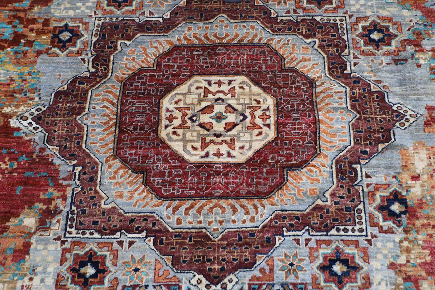 201 x 194 cm | Oriental Abstract Round Rug Afghan Hand Knotted Veg Dye Wool carpet