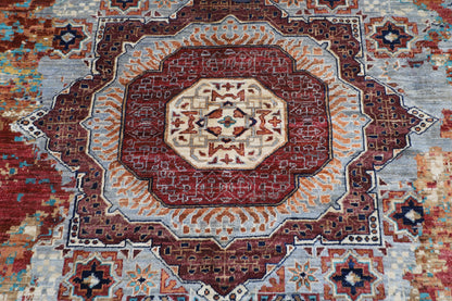 201 x 194 cm | Oriental Abstract Round Rug Afghan Hand Knotted Veg Dye Wool carpet