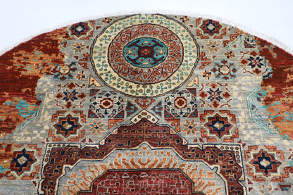 201 x 194 cm | Oriental Abstract Round Rug Afghan Hand Knotted Veg Dye Wool carpet
