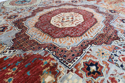 201 x 194 cm | Oriental Abstract Round Rug Afghan Hand Knotted Veg Dye Wool carpet