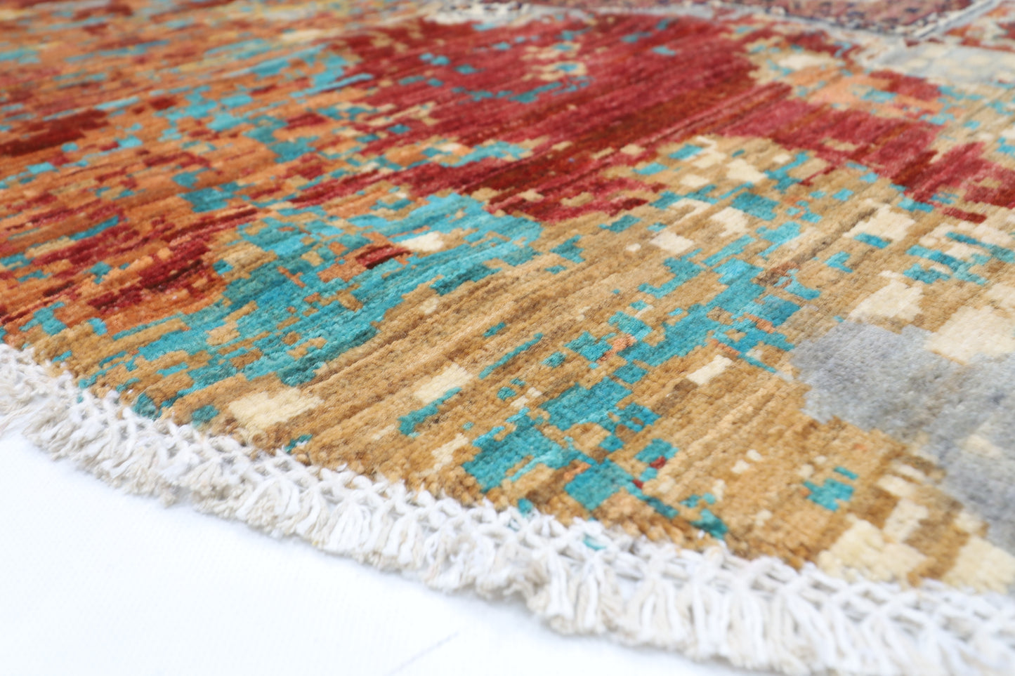 201 x 194 cm | Oriental Abstract Round Rug Afghan Hand Knotted Veg Dye Wool carpet