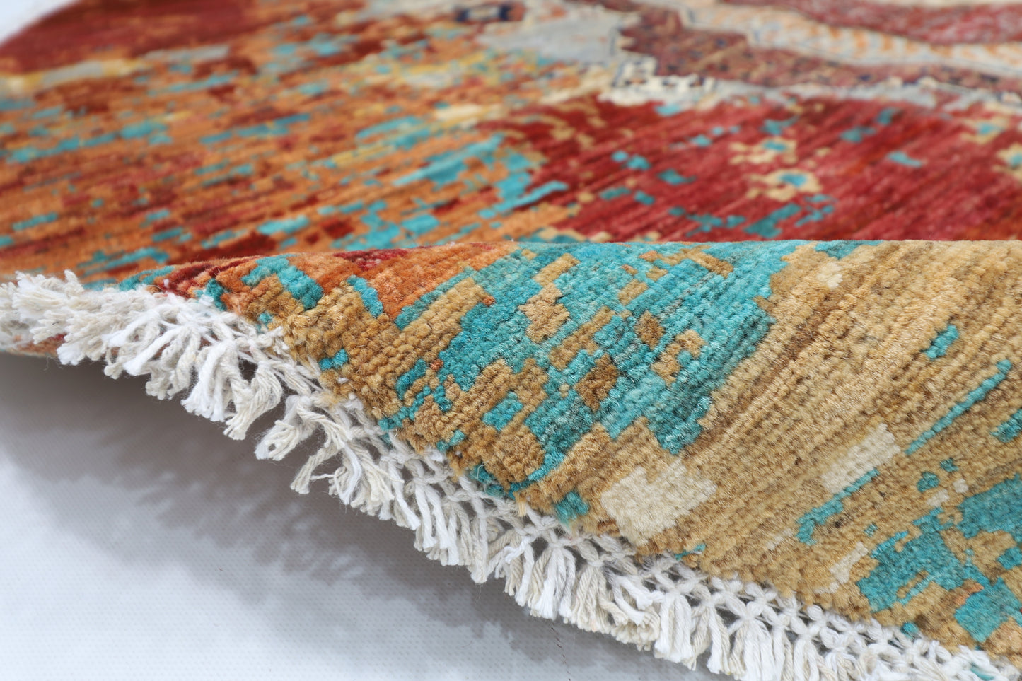 201 x 194 cm | Oriental Abstract Round Rug Afghan Hand Knotted Veg Dye Wool carpet
