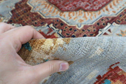 201 x 194 cm | Oriental Abstract Round Rug Afghan Hand Knotted Veg Dye Wool carpet