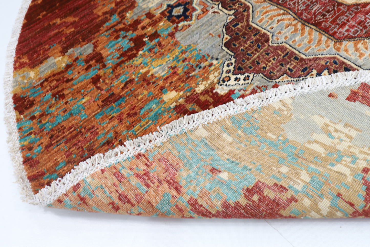 201 x 194 cm | Oriental Abstract Round Rug Afghan Hand Knotted Veg Dye Wool carpet