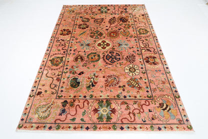 173 x 236 cm | Oriental Suzani Pink Area Rug Afghan Hand Knotted Veg Dye Wool carpet