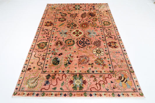 173 x 236 cm | Oriental Suzani Pink Area Rug Afghan Hand Knotted Veg Dye Wool carpet