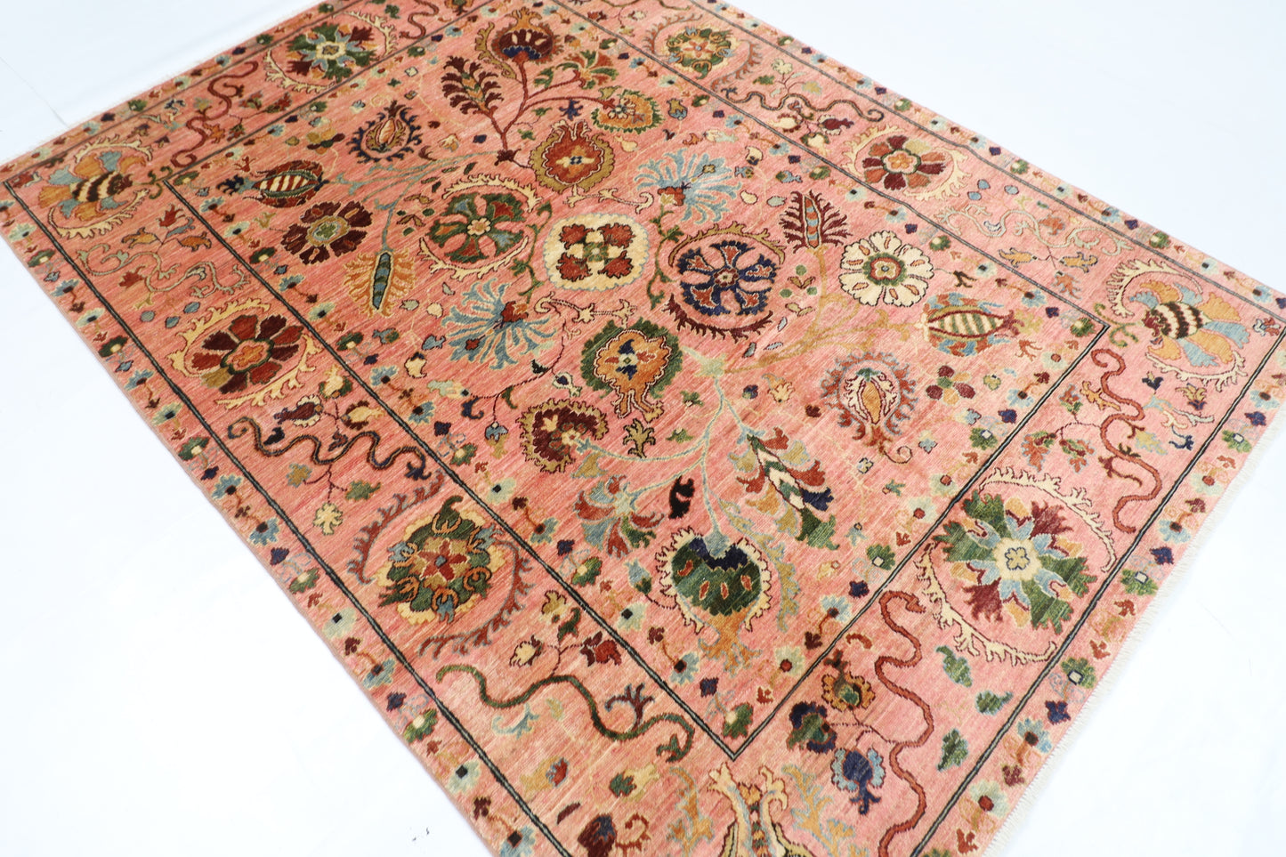 173 x 236 cm | Oriental Suzani Pink Area Rug Afghan Hand Knotted Veg Dye Wool carpet