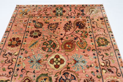 173 x 236 cm | Oriental Suzani Pink Area Rug Afghan Hand Knotted Veg Dye Wool carpet