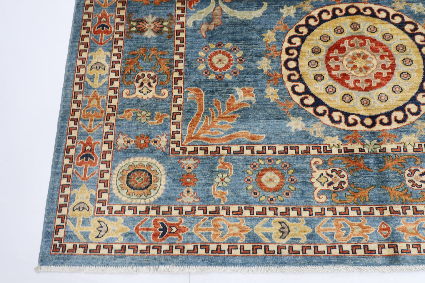 205 x 296 cm | Oriental Suzani Blue Area Rug Afghan Hand Knotted Veg Dye Wool carpet