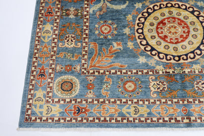 205 x 296 cm | Oriental Suzani Blue Area Rug Afghan Hand Knotted Veg Dye Wool carpet