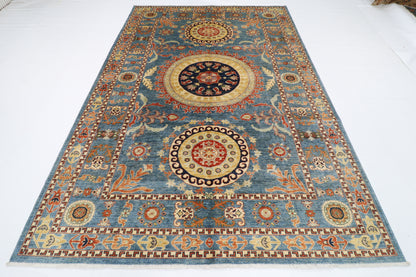 205 x 296 cm | Oriental Suzani Blue Area Rug Afghan Hand Knotted Veg Dye Wool carpet