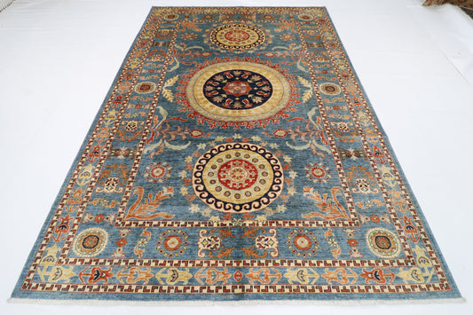 205 x 296 cm | Oriental Suzani Blue Area Rug Afghan Hand Knotted Veg Dye Wool carpet