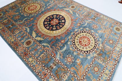 205 x 296 cm | Oriental Suzani Blue Area Rug Afghan Hand Knotted Veg Dye Wool carpet