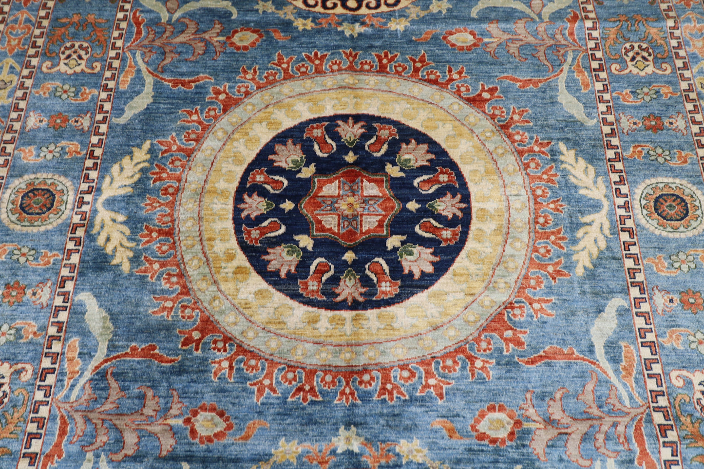 205 x 296 cm | Oriental Suzani Blue Area Rug Afghan Hand Knotted Veg Dye Wool carpet