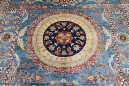 205 x 296 cm | Oriental Suzani Blue Area Rug Afghan Hand Knotted Veg Dye Wool carpet