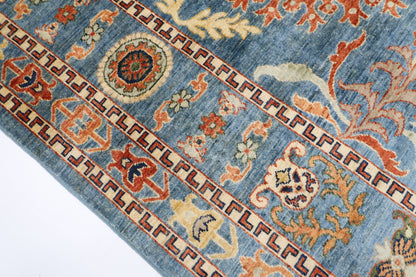 205 x 296 cm | Oriental Suzani Blue Area Rug Afghan Hand Knotted Veg Dye Wool carpet