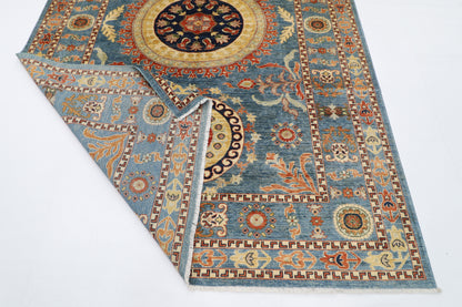 205 x 296 cm | Oriental Suzani Blue Area Rug Afghan Hand Knotted Veg Dye Wool carpet