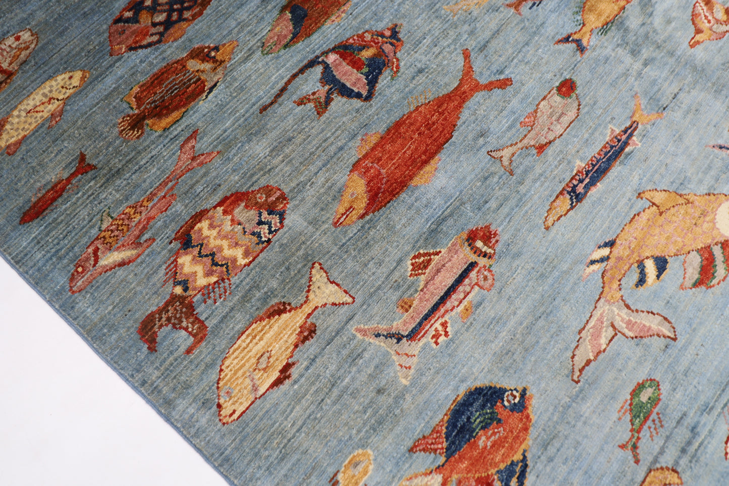 176 x 240 cm | Oriental Fish Blue Area Rug Afghan Hand Knotted Veg Dye Wool carpet