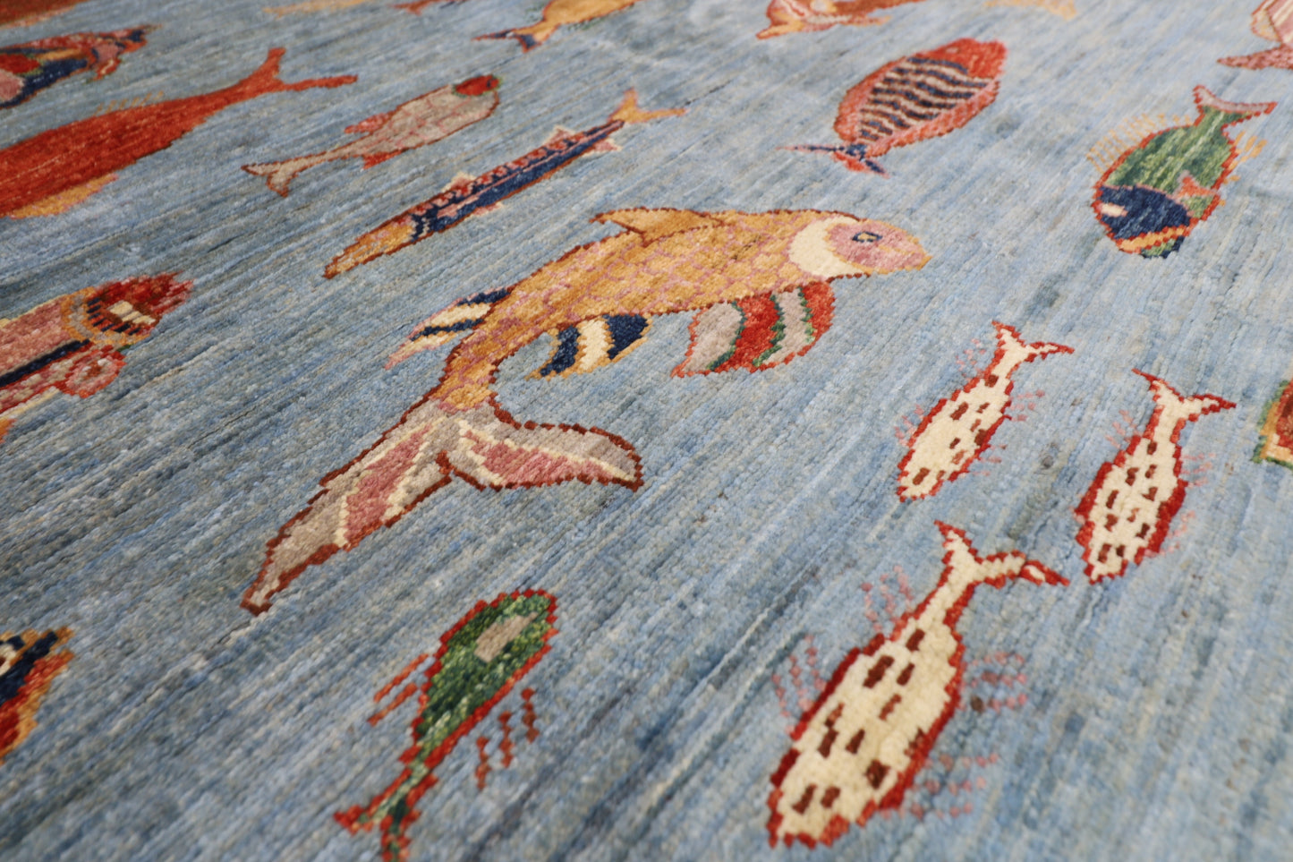 176 x 240 cm | Oriental Fish Blue Area Rug Afghan Hand Knotted Veg Dye Wool carpet