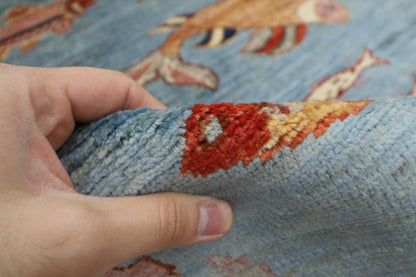 176 x 240 cm | Oriental Fish Blue Area Rug Afghan Hand Knotted Veg Dye Wool carpet
