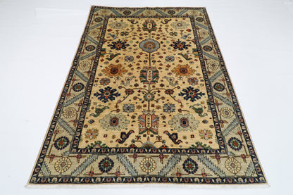 157 x 215 cm | Oriental Floral Beige Area Rug Afghan Hand Knotted Veg Dye Wool carpet