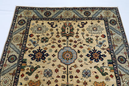157 x 215 cm | Oriental Floral Beige Area Rug Afghan Hand Knotted Veg Dye Wool carpet