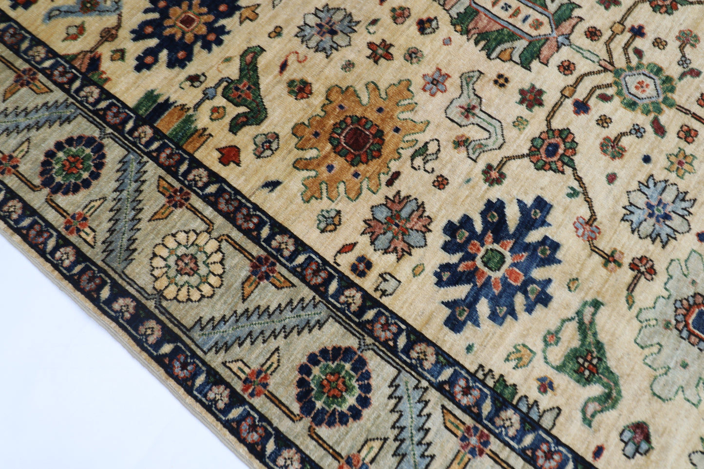 157 x 215 cm | Oriental Floral Beige Area Rug Afghan Hand Knotted Veg Dye Wool carpet