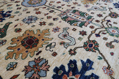 157 x 215 cm | Oriental Floral Beige Area Rug Afghan Hand Knotted Veg Dye Wool carpet