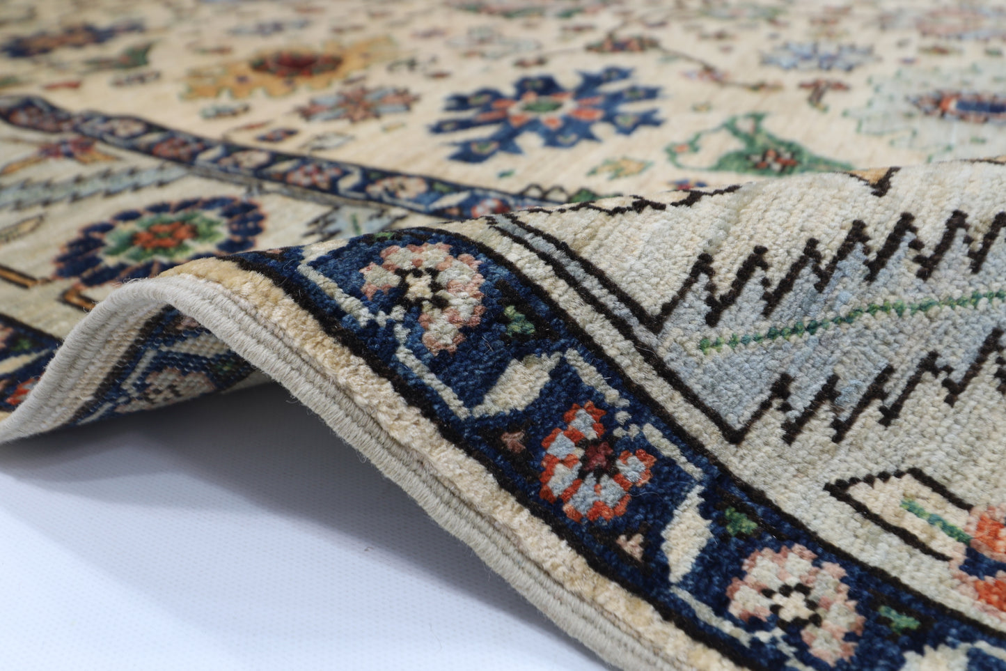 157 x 215 cm | Oriental Floral Beige Area Rug Afghan Hand Knotted Veg Dye Wool carpet