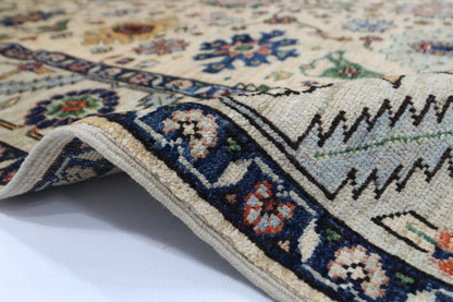 157 x 215 cm | Oriental Floral Beige Area Rug Afghan Hand Knotted Veg Dye Wool carpet